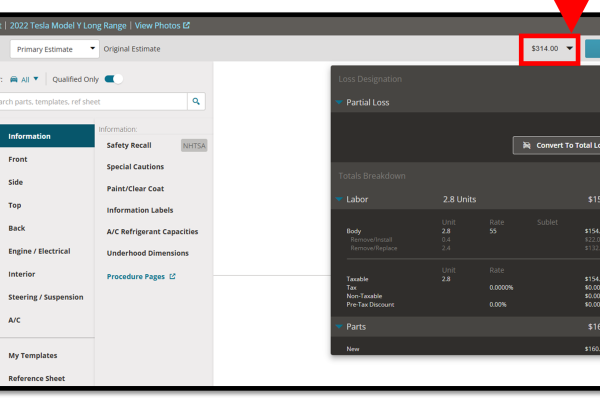 Estimate cost breakdown